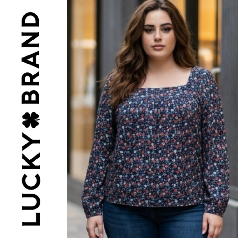 Lucky Brand Navy Floral Blouse